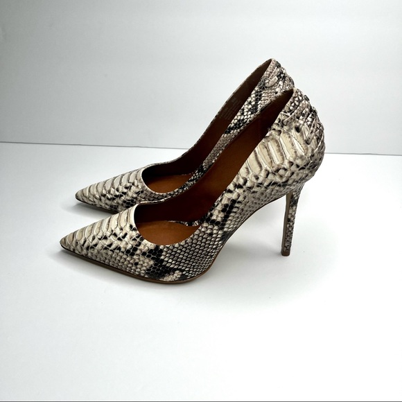 Steve Madden Women's Snake Print Jenn Pointed Toe Zip up Leather Booties Brown Size 7.5 M